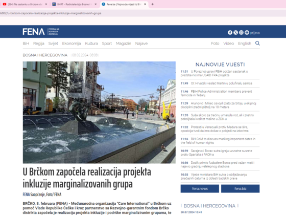 FENA / U Brčkom započela realizacija projekta inkluzije marginalizovanih grupa