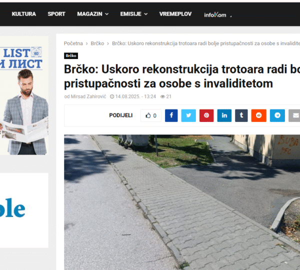 To enhance accessibility for people with disabilities, the Public Enterprise ‘Putevi Brčko’, in partnership with the SEI project, is set to reconstruct sidewalks and eliminate architectural barriers