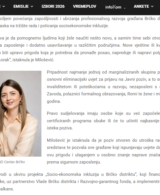 Portal Radio Brčko prenosi aktuelnu vijest o Javnom pozivu SEI projekta